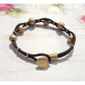 UNOde50 Bracelet Brown Double Cord Wrap Beaded Toggle Clasp Minimalist